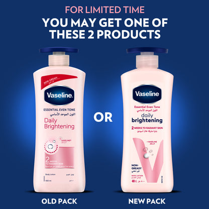 VASELINE Essential Body Lotion, Even Tone Daily Brightening, 2 weeks to radiant, glowing skin, 400ml