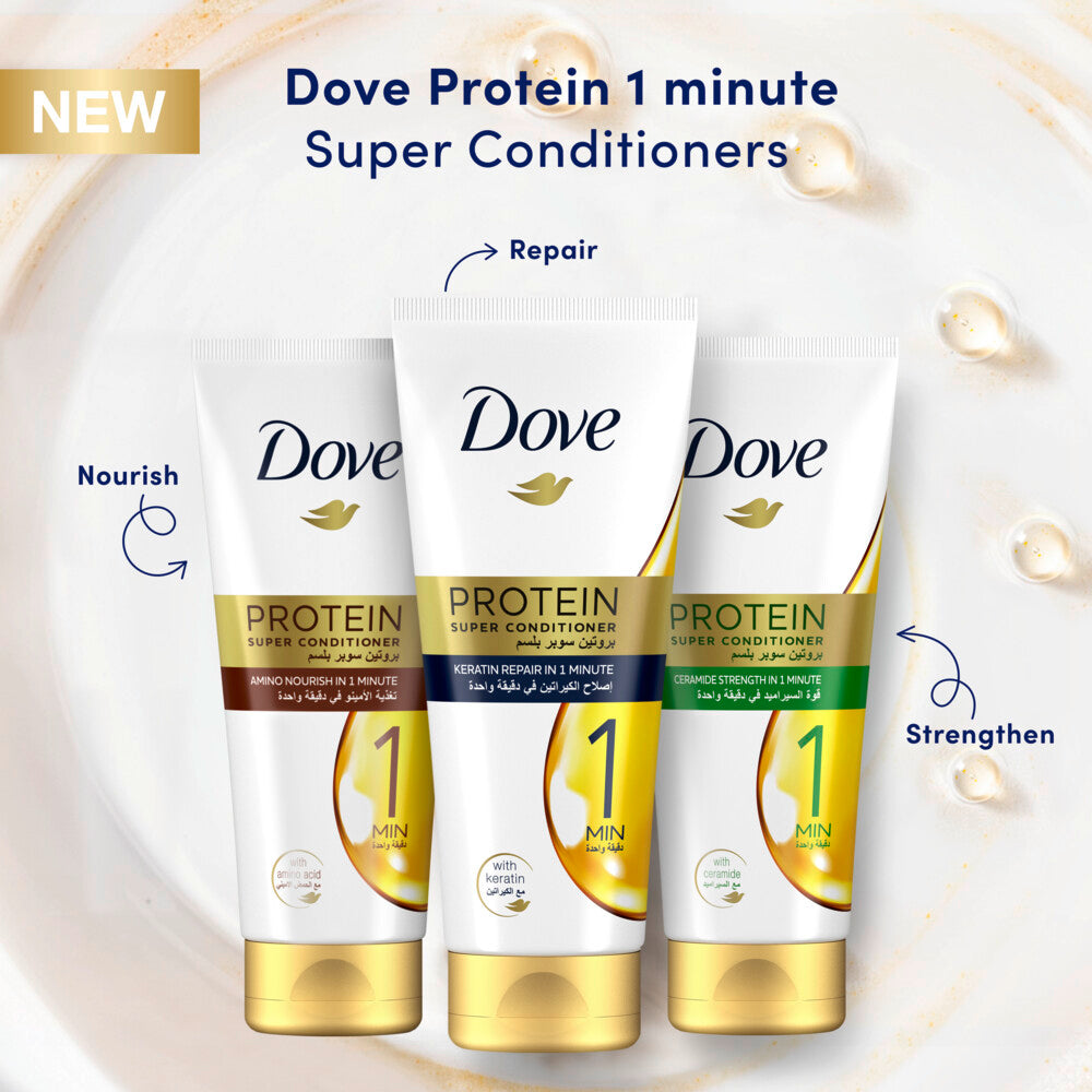 DOVE Protein Super Conditioner repairs damaged hair in just 1 minute!