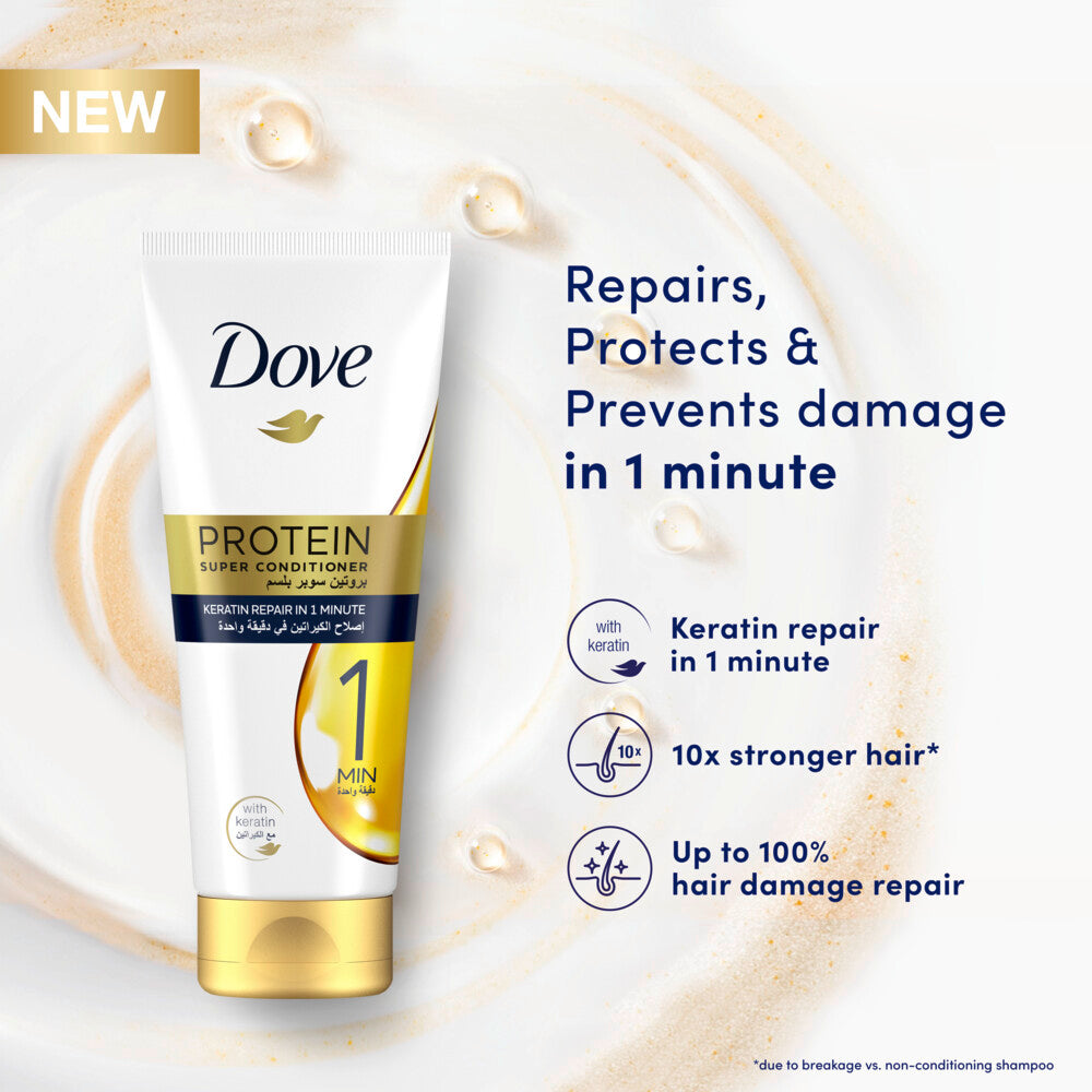 DOVE Protein Super Conditioner repairs damaged hair in just 1 minute!