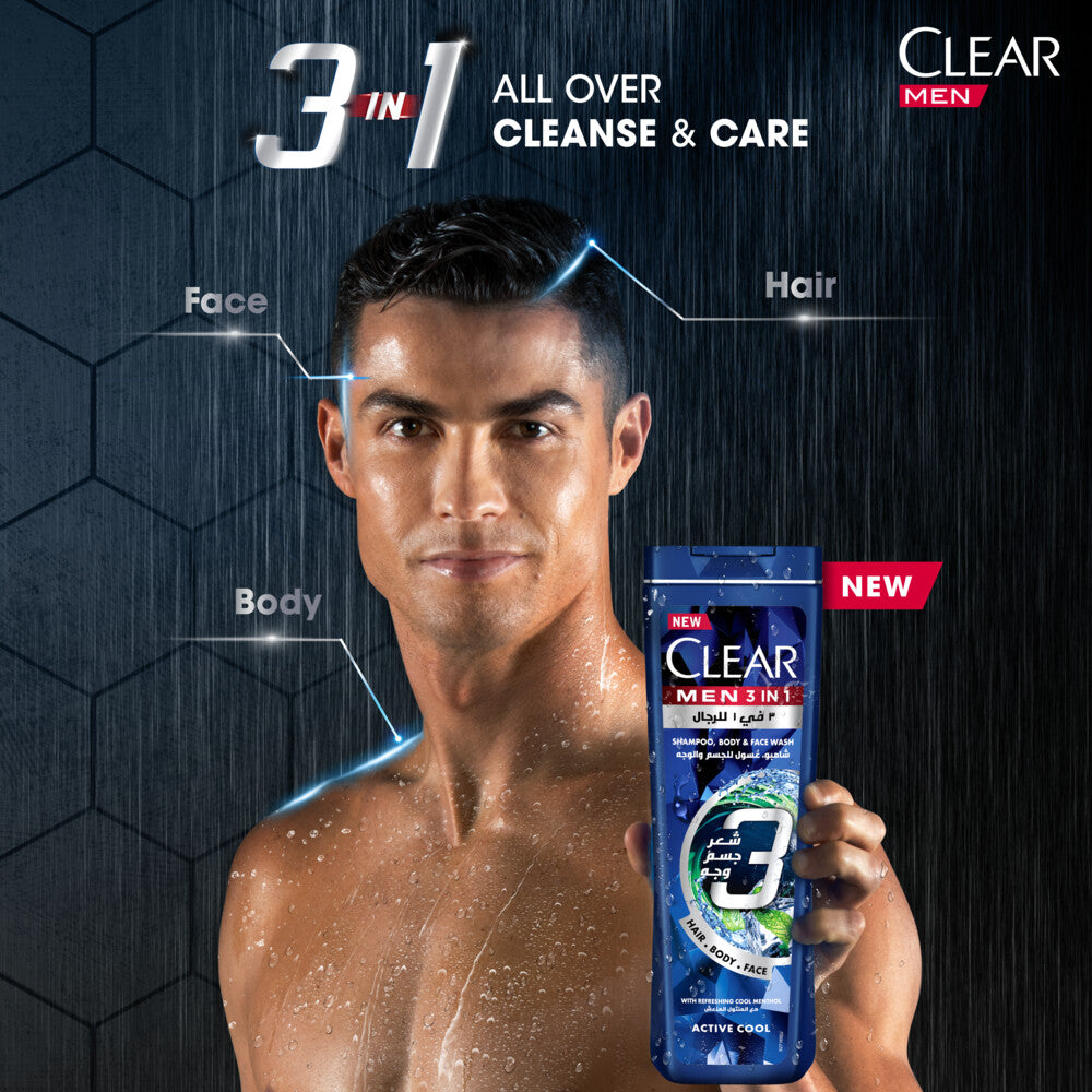 Clear Men 3in1 Shampoo, Body + Face Wash